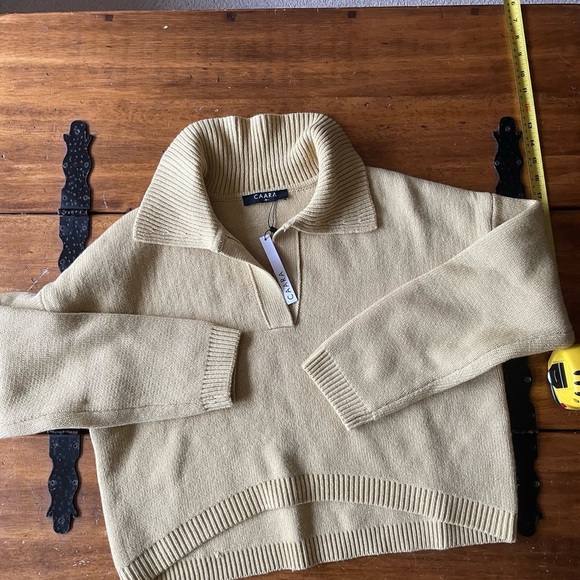 New NWT Caara Cropped Collared Wool Blend Sweater Mustard Yellow Sz Small S - Picture 2 of 7